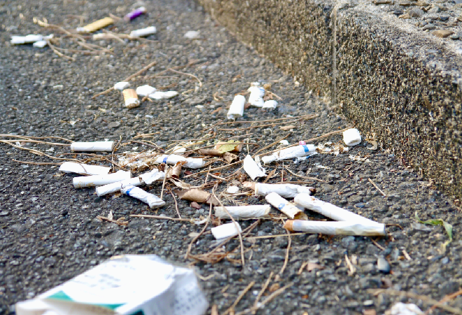 散乱した煙草の吸殻。
